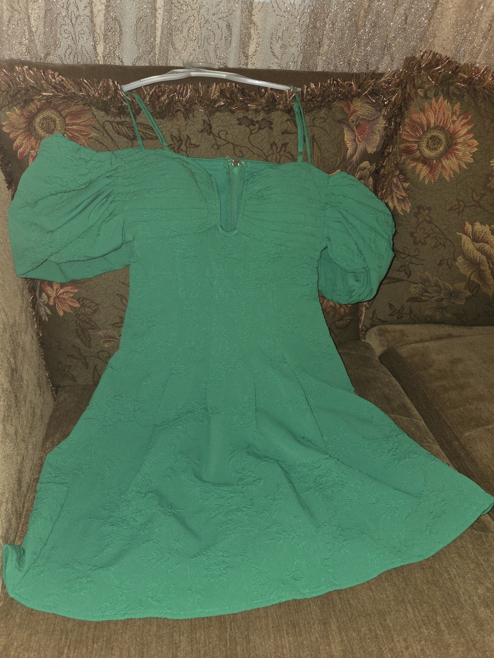 City Studio Green Off-Shoulder Puff Sleeve Dress S